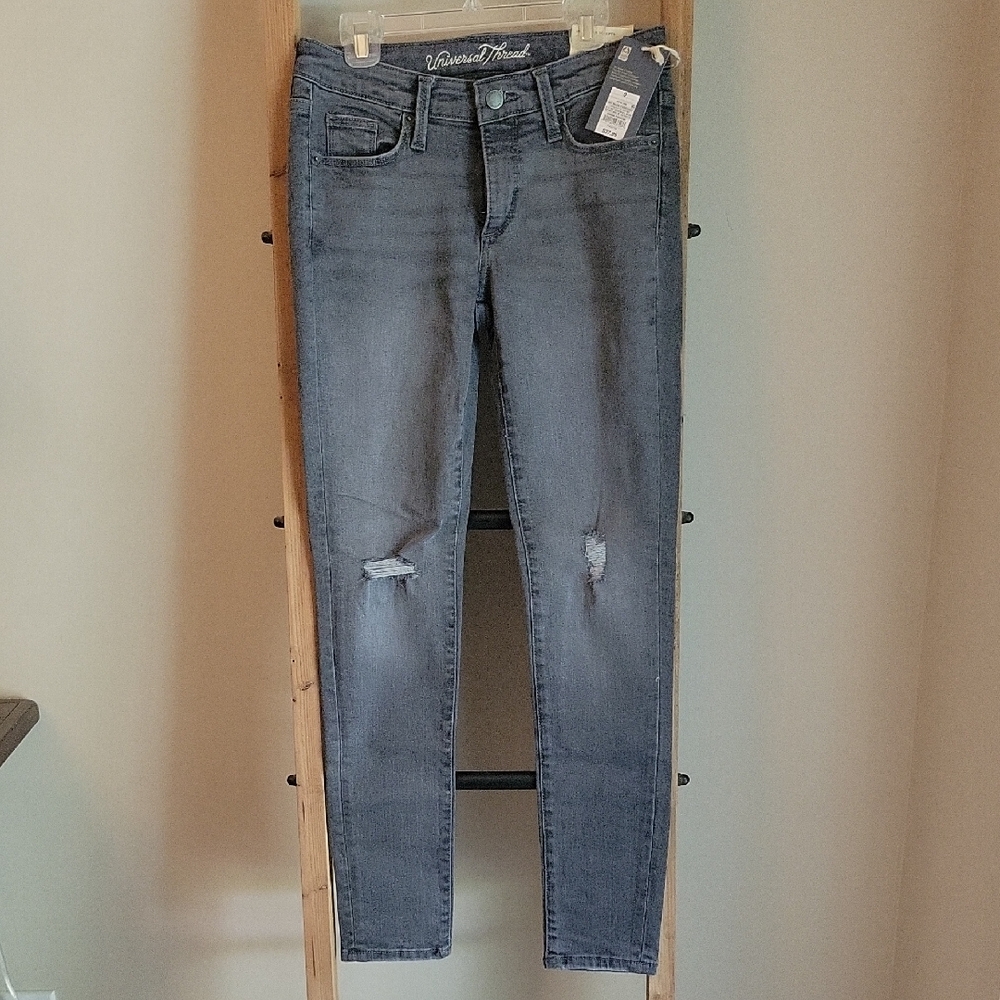 Women's Universal Thread Mid Rise Skinny Distressed Gray Jeans